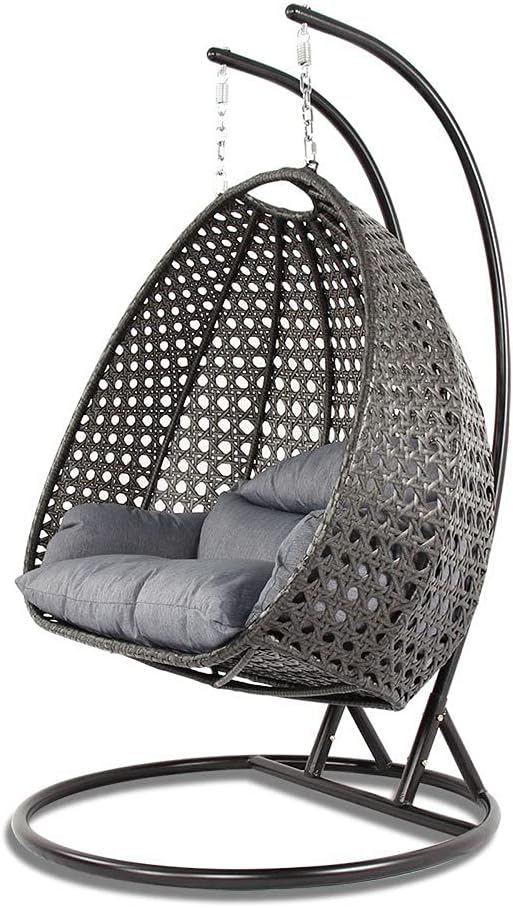 Island Gale® Luxury 2 Person Wicker Swing Chair ((2 Person) X-Large, Charcoal Rattan/Charcoal Cushion)