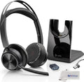 Plantronics Poly Voyager Focus 2 MS Wireless Headphones with Headset Stand, Compatible for Teams, Phones Calls, Zoom, Noise Cancelling Wireless Headset with Mic for Work, Over The Ear, GTW Microfiber