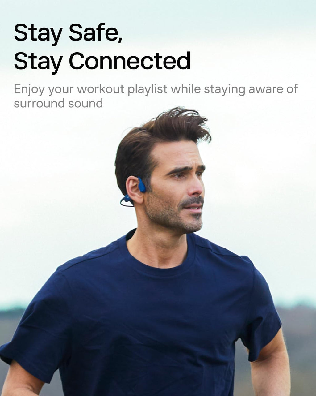 SHOKZ OpenRun Mini - Bone Conduction Headphones,Open-Ear Bluetooth Wireless Sport Headphones for Running & Workout,Sweat Resistant, Long 8H Playtime,Mic,with Hair Band-Blue (Pack of 2)