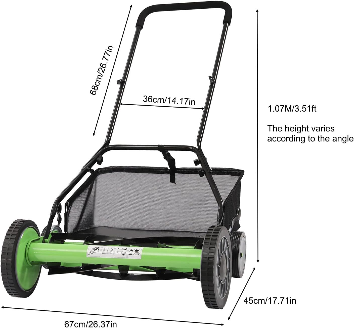 20-Inch 5-Blade Cordless Manual Reel Lawn Mower, Adjustable Cutting Height Manual Reel Mower with Removable Grass Collection Basket, 4 Wheels