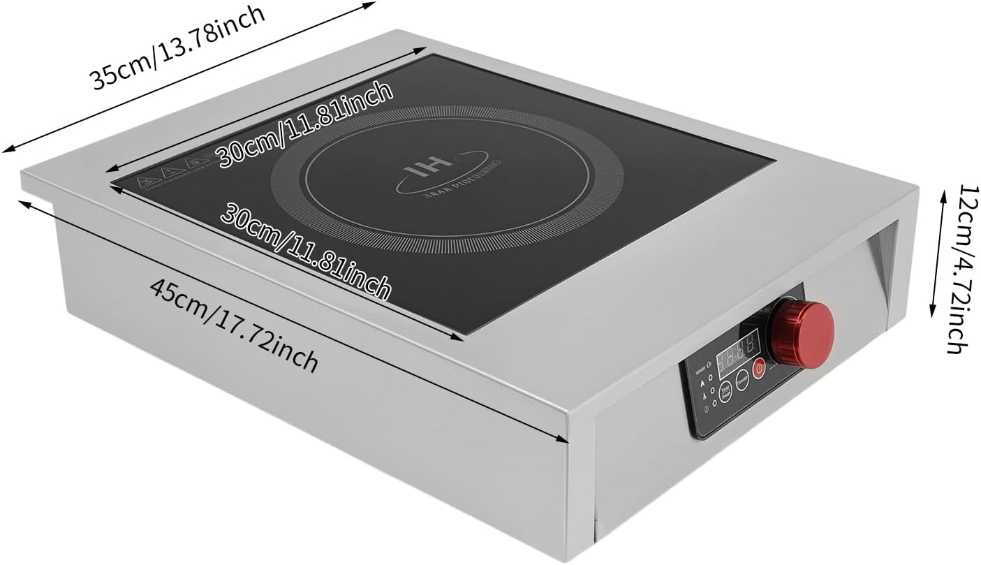 Commercial Induction Cooktop, Professional Electric Stove Hot Plate 3500W 110V with Led Display, Portable Induction Burner Single Stove Burner Electric for Cooking, 17.72 * 13.78 * 4.72 In, 电磁炉