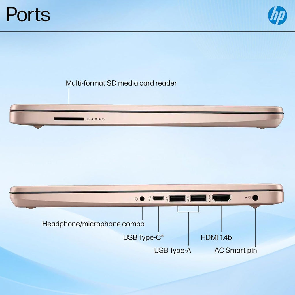 HP 14' HD Student Business Laptop, Intel Quad-Core N150, 8GB RAM, 192GB Storage, (128GB eMMC+64GB SD Card), 1 Year Office 365, Slim Design, Webcam, HDMI, Bluetooth, WiFi, Win 11, Rose Gold