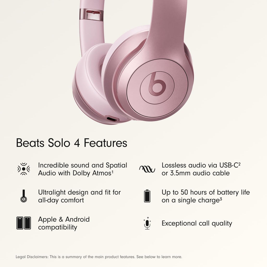Beats Solo 4 - Wireless On-Ear Bluetooth Headphones, Up to 50-Hour Battery Life, Ultra-Lightweight Comfort, Powerful and Balanced Sound, Apple & Android Compatible - Amazon Exclusive Metallic Pink