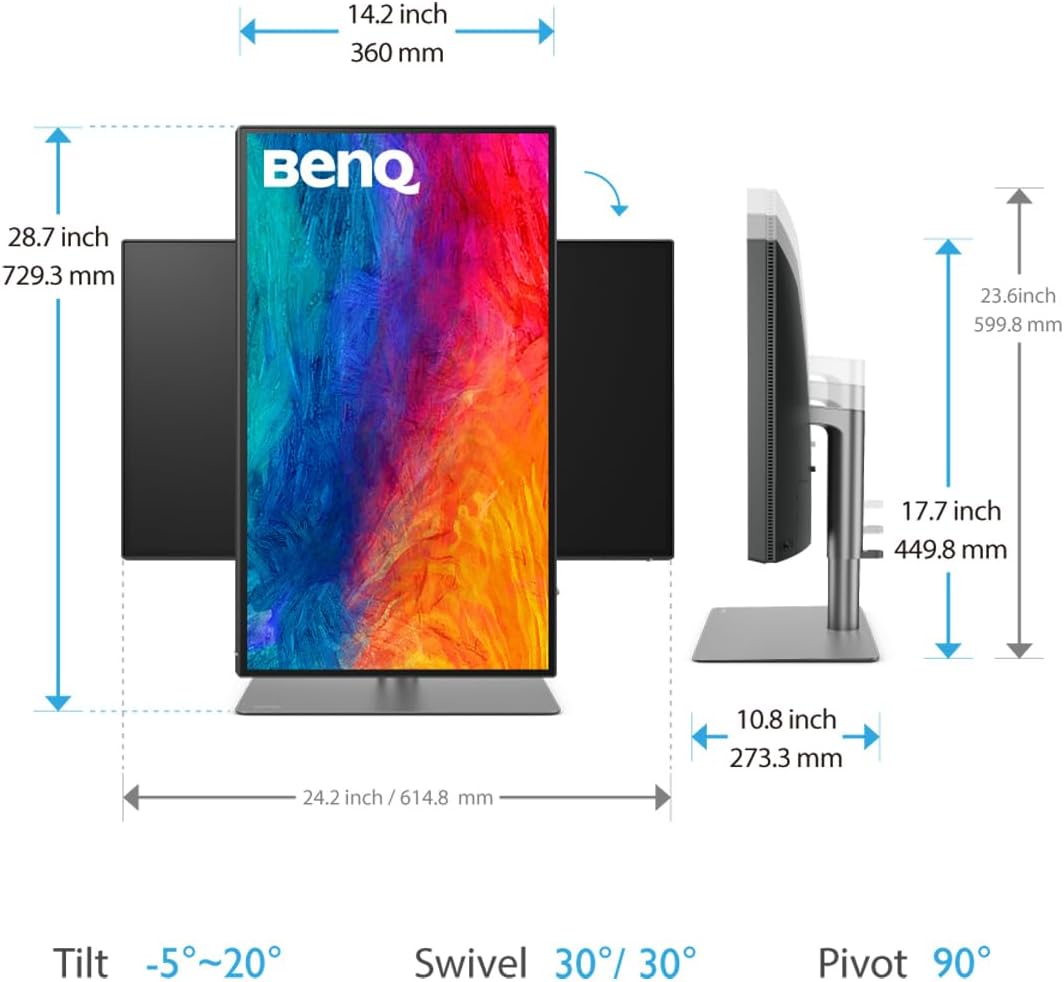 BenQ PD2725U Thunderbolt 3 Monitor for MacBook 27 Inch 4K IPS UHD, AQCOLOR, 100% sRGB & Rec.709, 95% P3, DeltaE≤3, Uniformity, Pantone, Factory-Calibrated, USB Hub, 65W USB-C, Daisy Chain, KVM Switch
