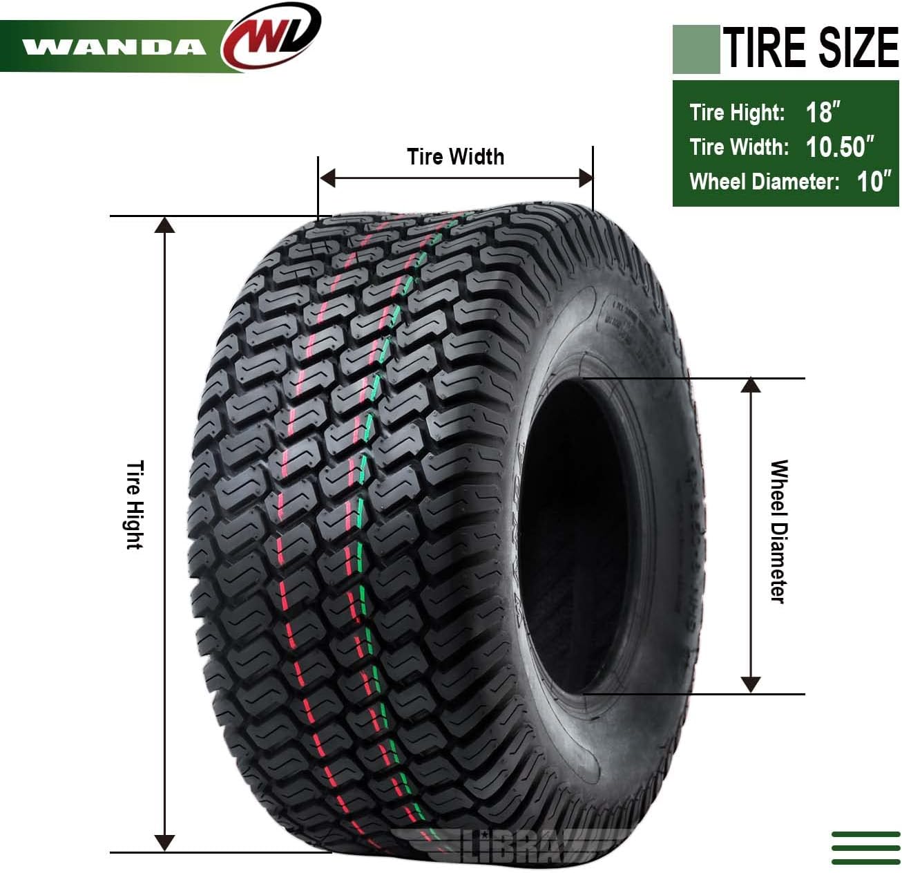 WANDA 18X10.5-10 Lawn Mower Tractor Cart Turf Tires 4 Ply 18x10.5x10 -Set 2-13033