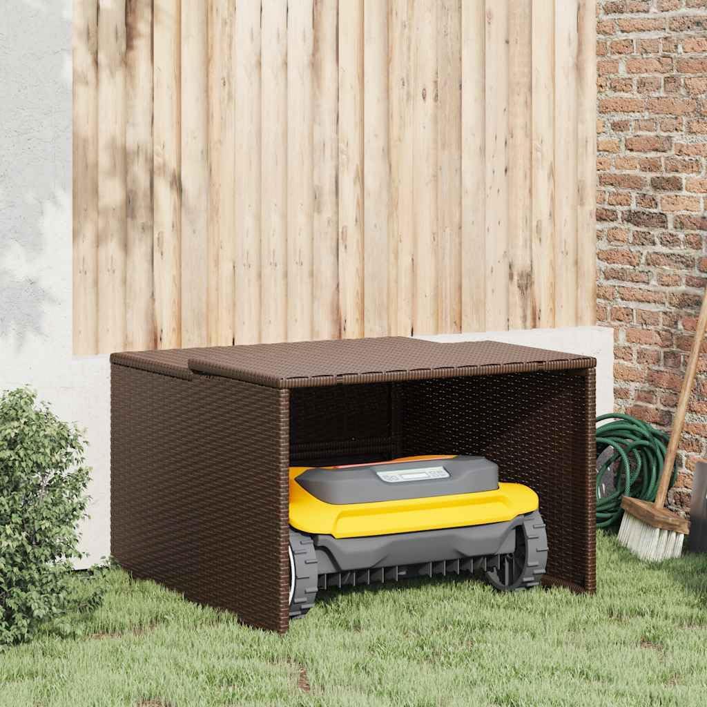 vidaXL Robot Mower Garage, Outdoor Lawn Mower Storage, Garden Storage Small Shed for Lawn Mower, Robot Mower Carport, Lawn Mower Shelter, Brown Poly Rattan