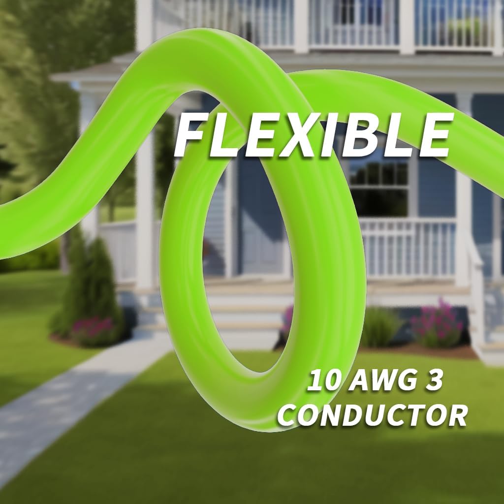 PlugSaf 100 FT 30 Amp RV Extension Cord Outdoor with Grip Handle, 10/3 Gauge Flexible Heavy Duty RV Power Cord Waterproof, NEMA TT-30P to NEMA TT-30R, 10AWG 125V 3750W STW, Green-Black, ETL Listed