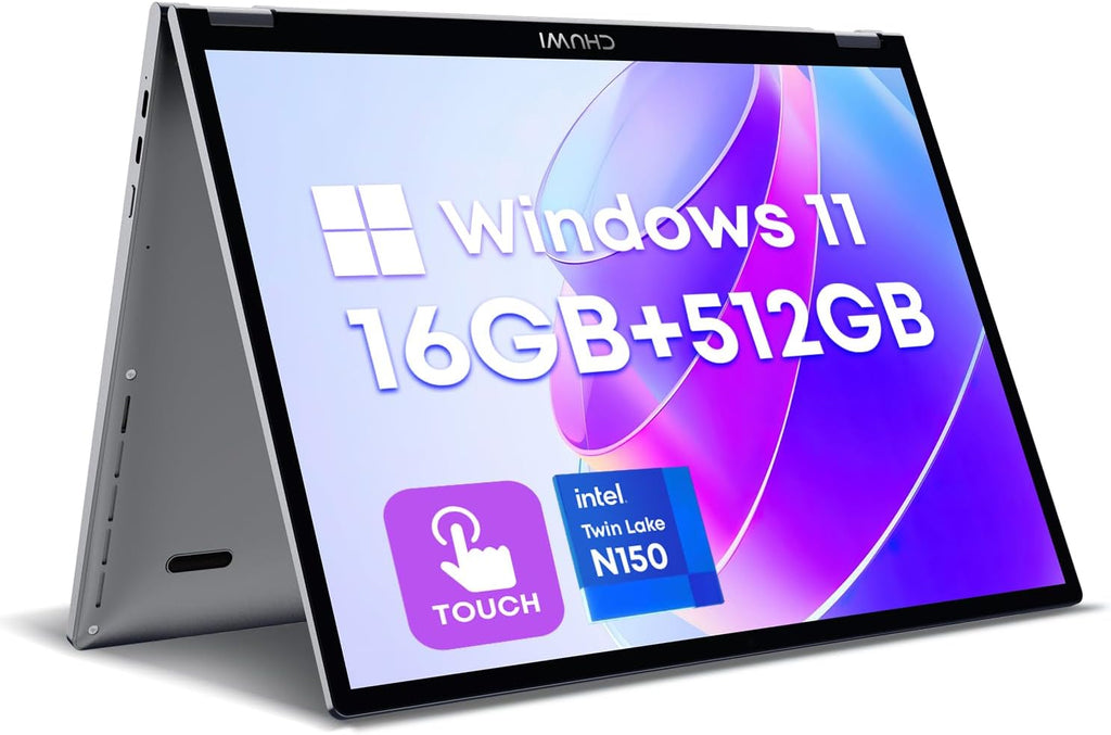CHUWI MiniBook X 2-in-1 Laptop 10.51', 16GB LPDDR5 512GB SSD, Intel N150 (up to 3.6GHz), Windows 11 Convertible Laptop, 2TB SSD Expand, FHD IPS 2K Touchscreen, Backlit Keyboard, WiFi 6, BT5.2