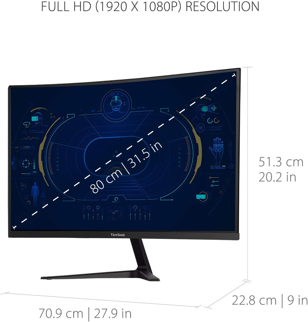 ViewSonic VX3218-PC-MHD 32 Inch 1080p Curved Gaming Monitor, 180Hz and 1ms for Smooth Gameplay, FreeSync Premium and Eye Care Technology, HDMI, and DisplayPort Inputs