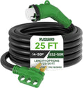 RVGUARD 50 Amp 25 Foot RV Power Cord with 135 Degree, 14-50P to SS2-50R Generator Extension Cord, Heavy Duty STW Cord with LED Power Indicator, Green, ETL Listed