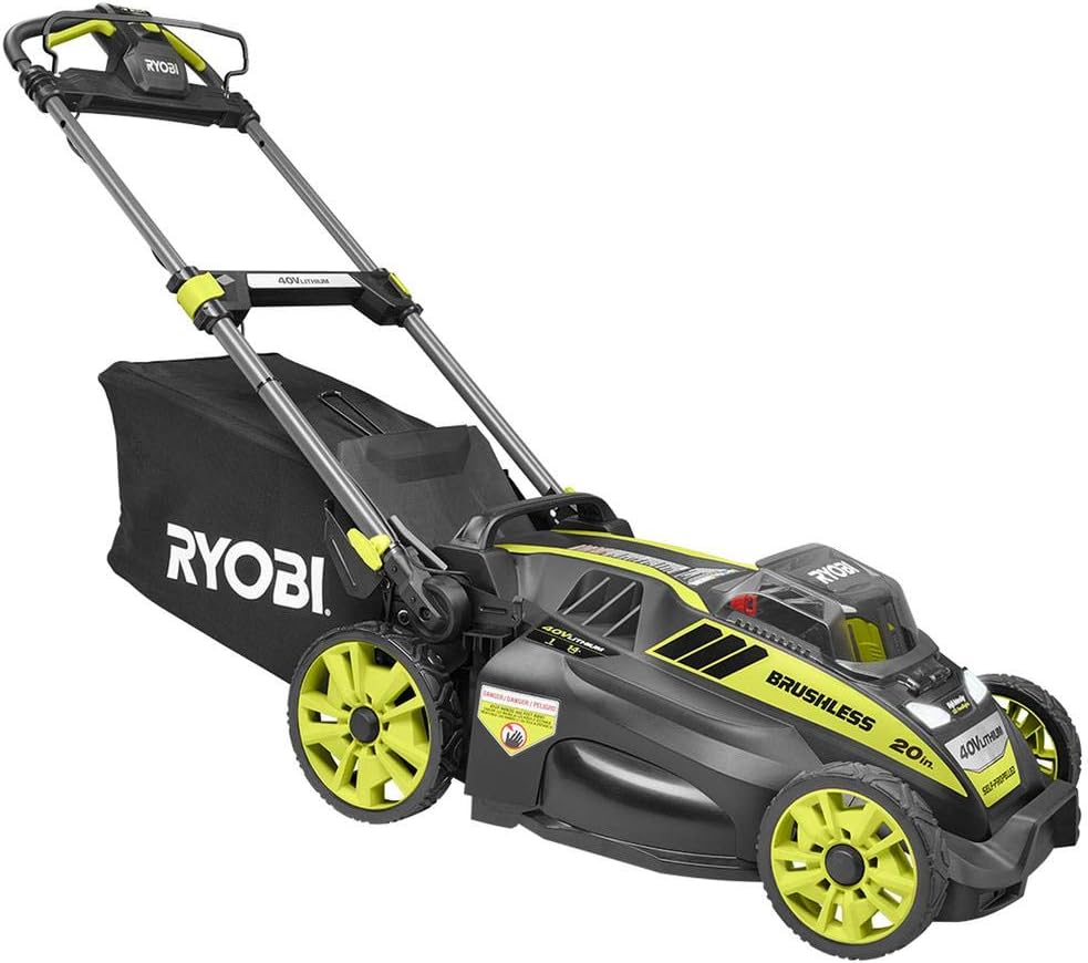 Ryobi. 20' RY40190 40-Volt Brushless Lithium-Ion Cordless Battery Self Propelled Lawn Mower with 5.0 Ah Battery and Charger Included