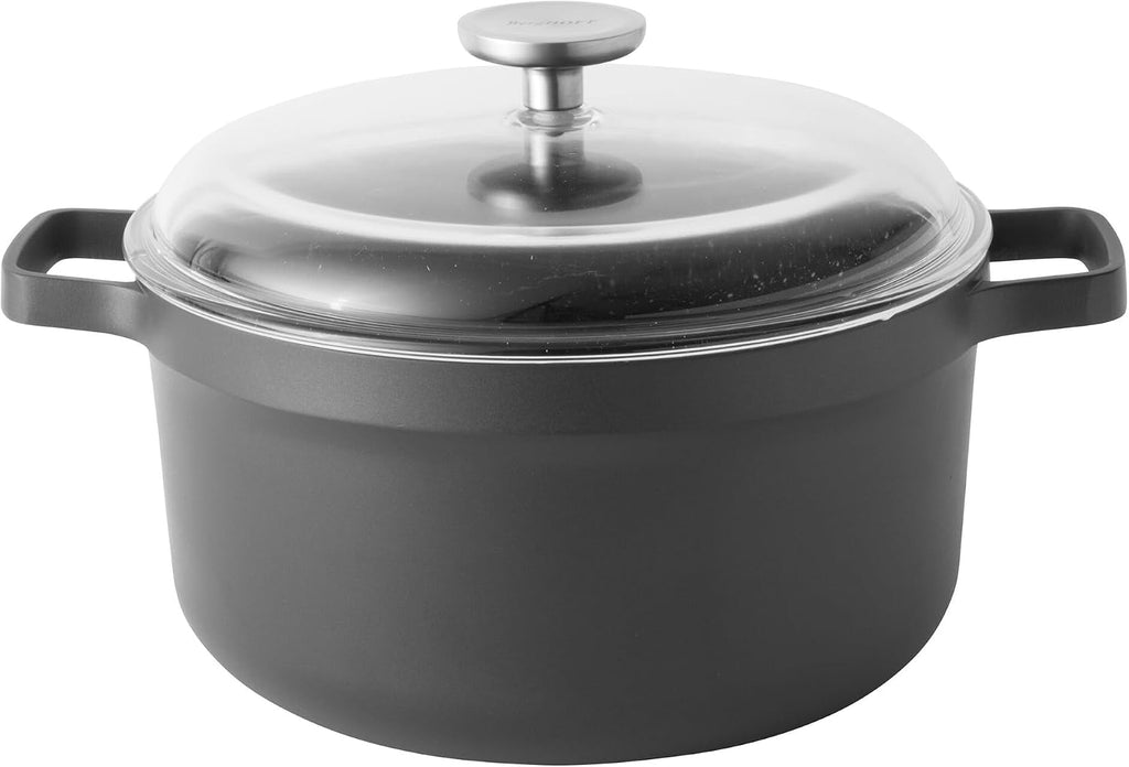 BergHOFF Gem Non-Stick 10' Stockpot 5.2qt., Sturdy 2-Handle, Glass Lid, Ferno-Green, Non-Toxic Coating, Ovensafe