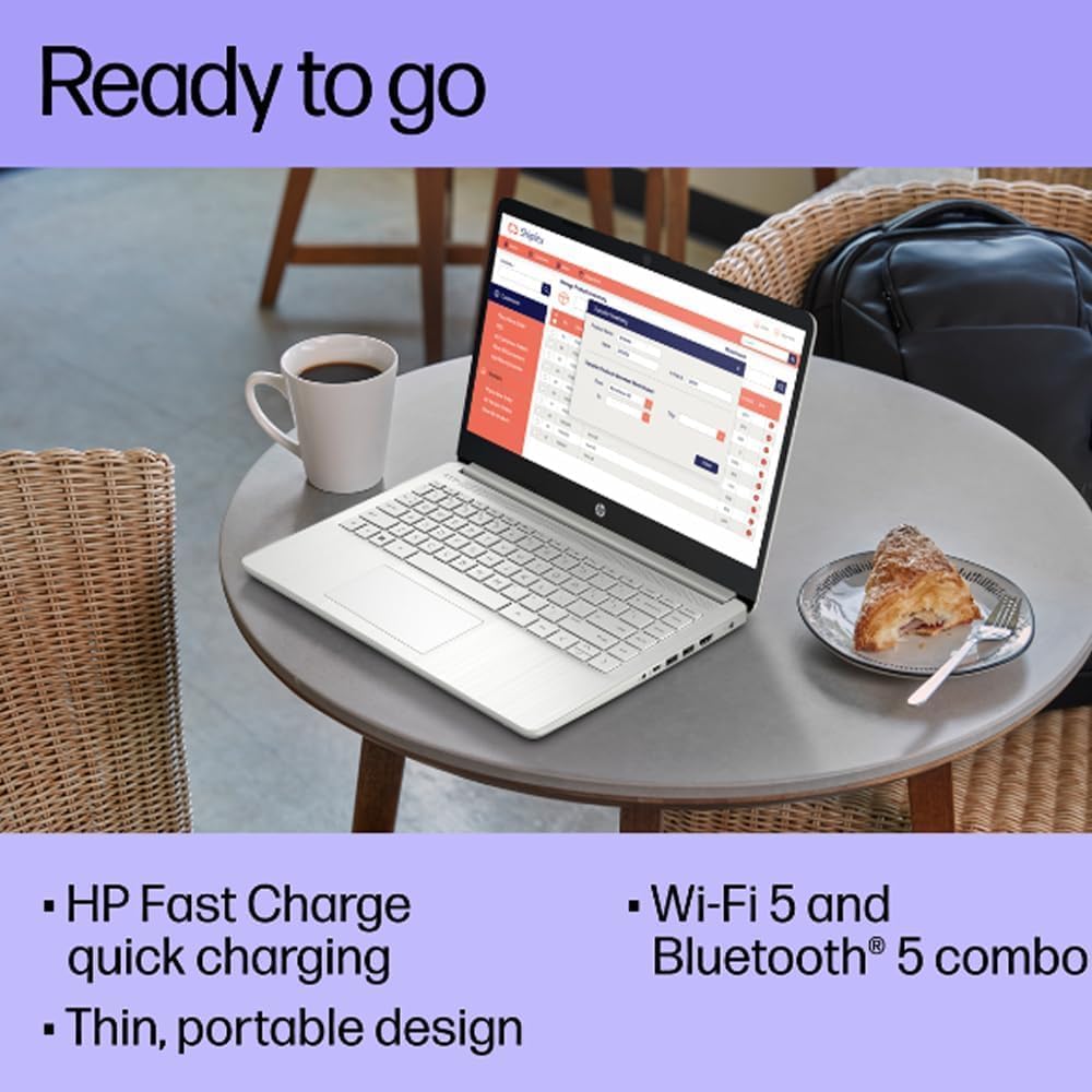 HP 14 Laptop (14' HD, Intel Celeron N4120, 4GB RAM, 256GB Storage (128GB eMMC + 128GB IST SD Card)) School & Business, 11-Hr Battery Life, 1-Year Office 365, Win 11 Home S w/AI Copilot, Silver
