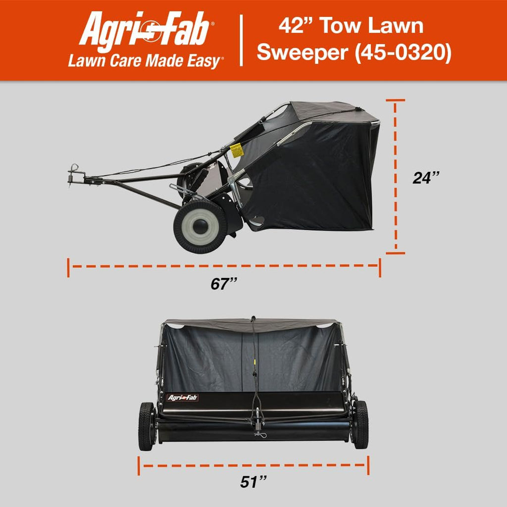 Agri-Fab 45-0320 42' Tow-Behind Lawn Sweeper, 12 cu. ft Hopper Bag Capacity; Leaf & Grass Catcher, with Adjustable Brush Height and Easy to Use Dumping Rope