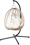 Hanging Egg Chair with Stand Indoor Swinging Chair Outdoor Hammock Egg Chair for Patio, Bedroom, Garden and Balcony (Milky White, Small)