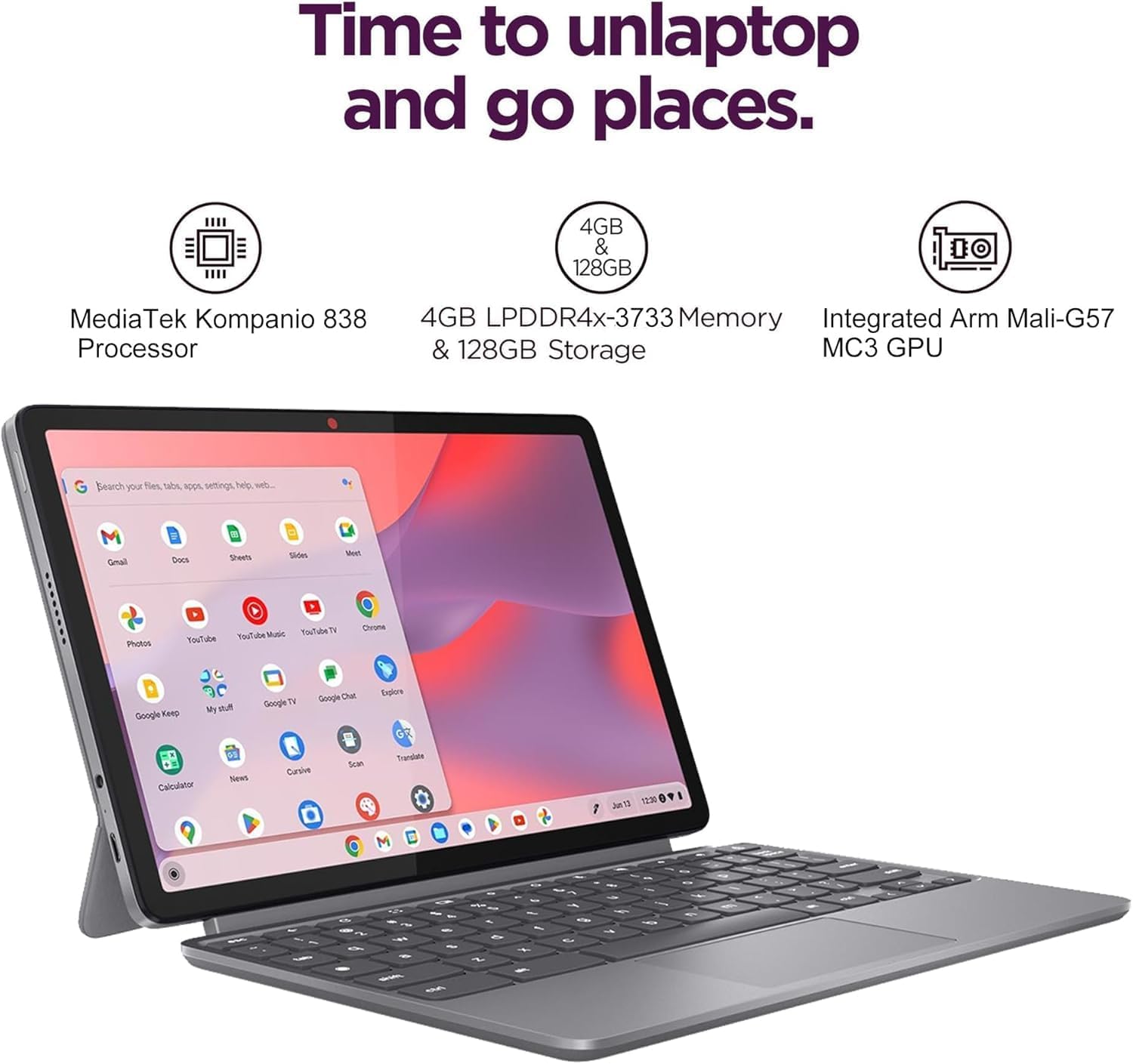 Lenovo Chromebook Duet Gen 9 11' FHD+ 2-in-1 Tablet Touchscreen Laptop (8-Core MediaTek Kompanio 838, 4GB, 128GB Storage (64GB+64GB SD), Detachable Keyboard) 8MP Webcam, IST HUB, Chrome OS, Students