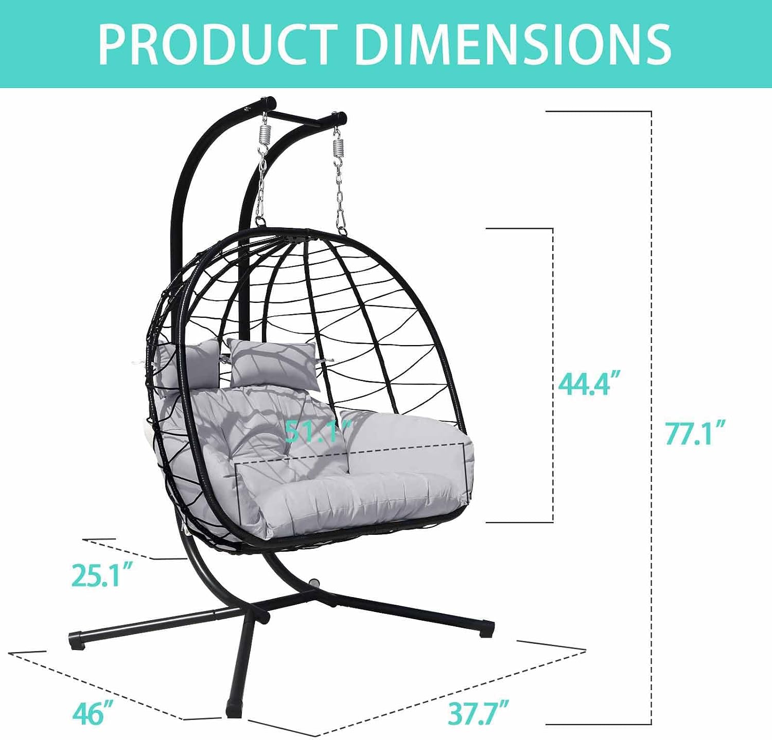 Hanging Egg Chair with Stand Indoor Swinging Chair Outdoor Hammock Egg Chair for Patio, Bedroom, Garden and Balcony (Gray+Black, Large)