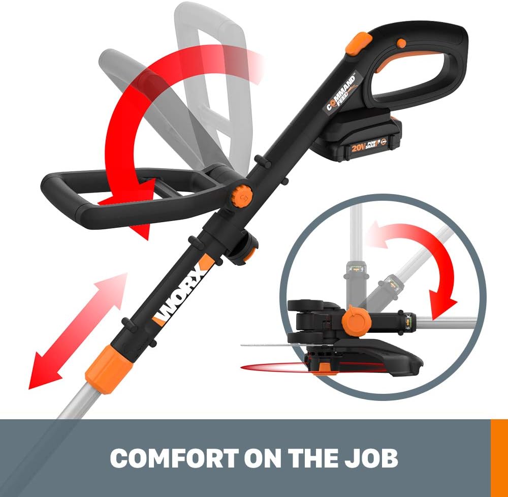 WORX 3 in 1 Cordless String Trimmer/Lawn Edger/Mini Mower, 12' Electric Weed Wacker with Command Feed, 20V Weed Eater with 5.5 LBS, 2 Batteries & Charger Included, WG170