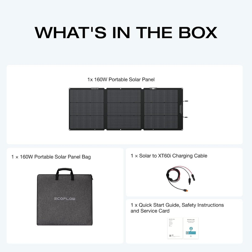 EF ECOFLOW 160 Watt Portable Solar Panel for Power Station, Foldable Solar Charger with Adjustable Kickstand, Waterproof IP68 for Outdoor Camping RV Off Grid System