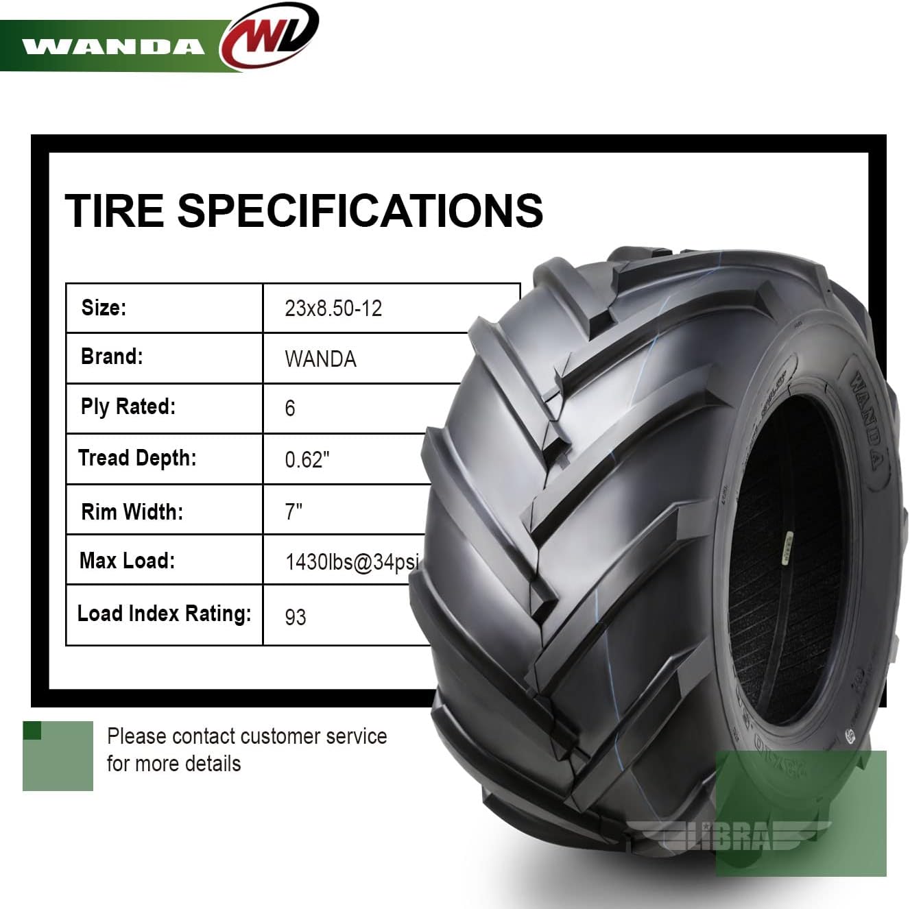 WANDA 23x8.5-12 23x8.5x12 Lawn Mower Agriculture Farm Tractor Cart Turf Tires 6 Ply-Set 2 …