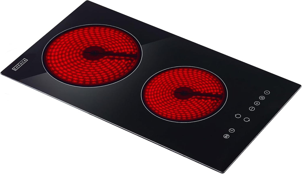 Empava 2 Burners Electric Cooktop, 12 Inch Radiant Stove with Child Safety Lock, Timer, Overheat Protection, All Kinds of Cookware, 3000W, 220-240V Hard Wired, No Plug, ETL Certified