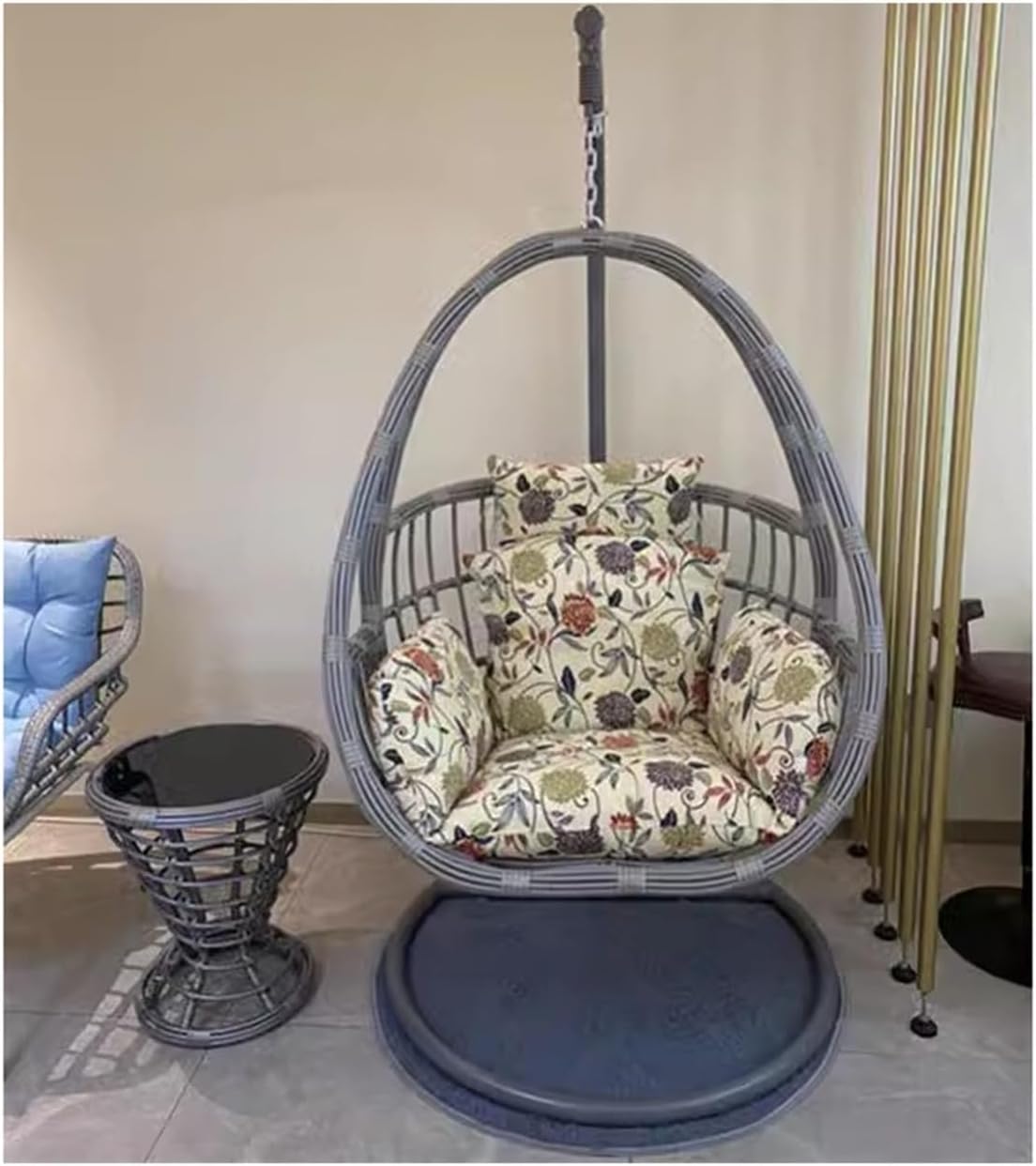 Home Rattan Chairs- Hanging Basket Rocking Chair Balcony Swing Rocking Chair Courtyard Hanging Chair Indoor Hammock Household Use Patio Lounge Chair