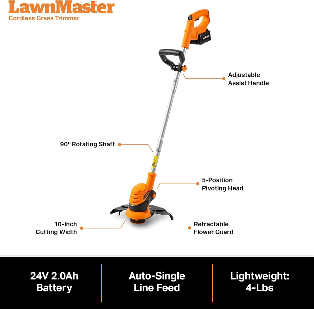 LawnMaster OcuMow Robot Lawn Mower with Cordless 24V MAX 10' Grass Trimmer Combo Kit Perimeter Wire Free for Small Yards 2000-4000 Square Feet Optical Navigation Automatic Obstacle Avoidance Spot Cut