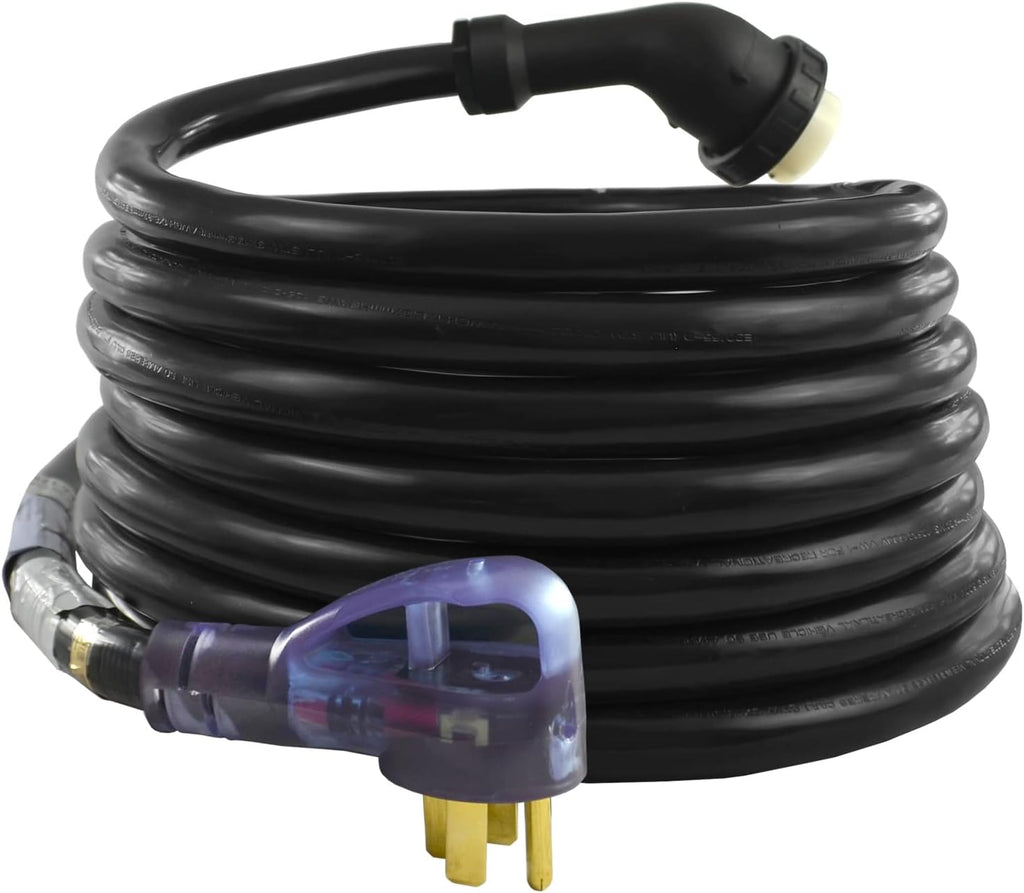 Conntek 50 Amp 45 ft RV/Generator Cord with Reverse Polarity Indicator, Heavy Duty 6/3+8/1 Gauge STW Wire, 14-50P Male and SS2-50R Twist Locking Female for RV Camper and Generator to House