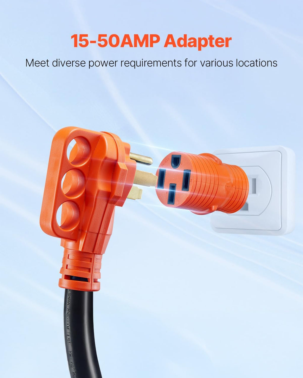 VEVOR 50FT 50 Amp RV Extension Cord, NEMA 14-50P to 14-50R, Heavy Duty STW 6/3+8/1 AWG Copper Wire, 125/250V Outdoor Power Cord for EV Charging RV Camper, 12500W, ETL Listed
