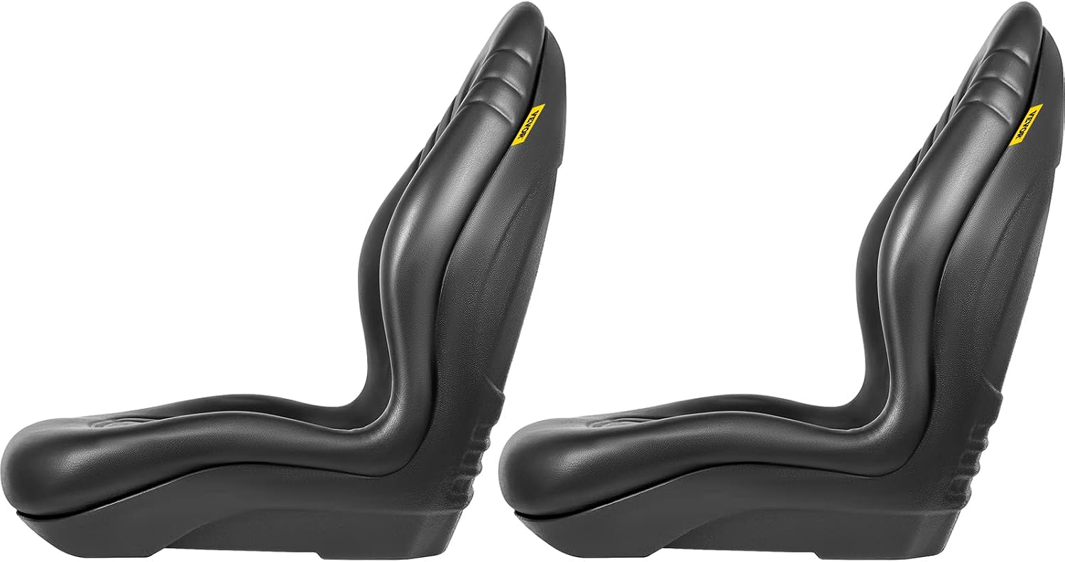 VEVOR Universal Tractor Seat Replacement 2 Pcs Compact High Back Mower Seat, Black Vinyl Forklift Seat, Central Drain Hole Skid Steer Seat with Mounting Bolt Patterns of 8' x 11.5' & 11.25' x 11.5'