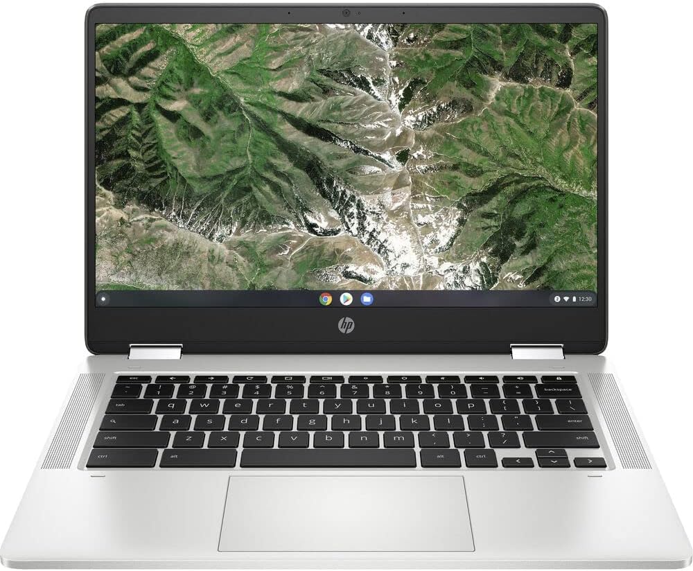 Laptop HP X360 14a Chromebook 14in HD Touchscreen Intel Celeron 4GB DDR4 64GB eMMC WiFi Webcam Stereo Speakers Bluetooth 4.2 Chrome Silver Color (Renewed)