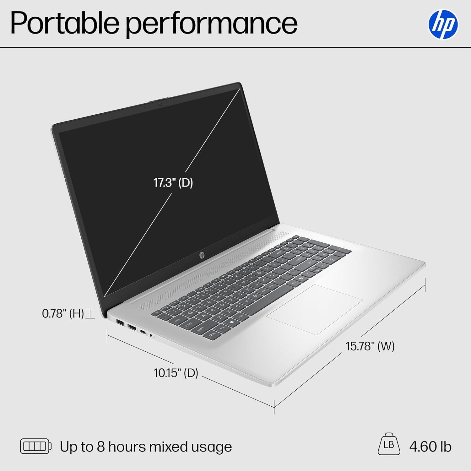 HP 17.3' FHD Laptop Computer, Intel Core i5-1334U, 16GB RAM, 1TB PCI-E SSD, Windows 11 Pro, Free Lifetime MS Office • Copilot AI, Intel Iris Xe Graphics, 8-in-1 HUB, Natural Silver
