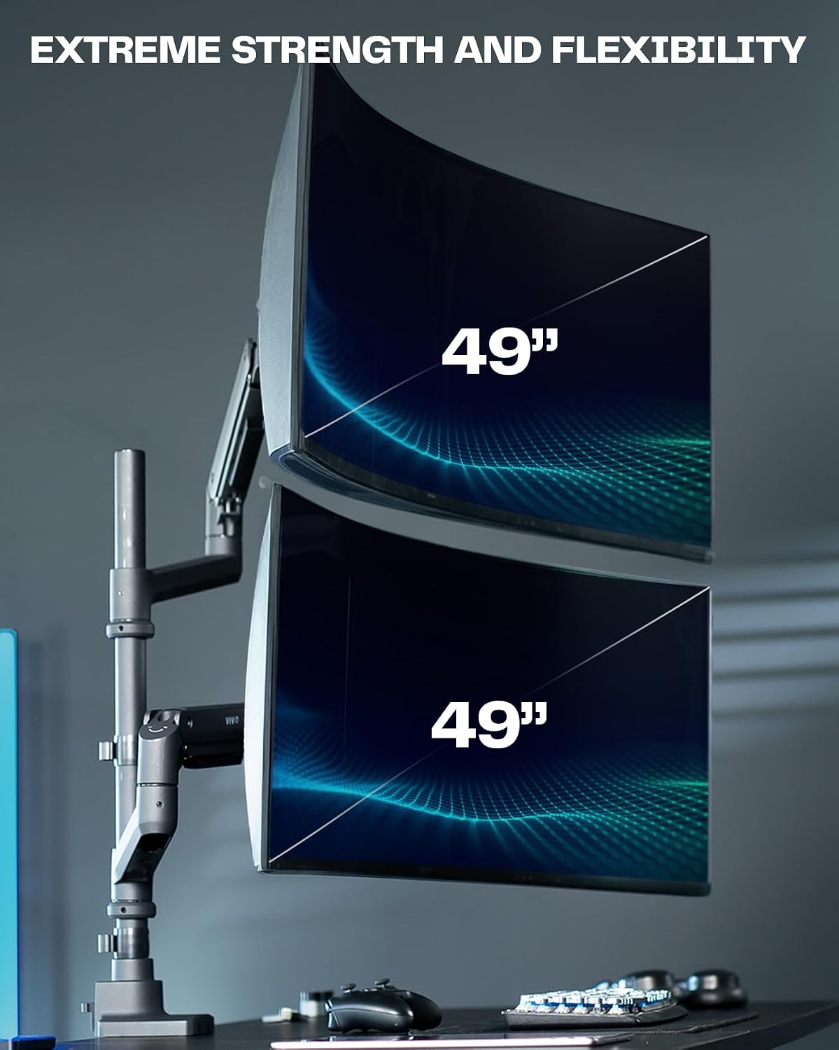 VIVO Pneumatic Arm Dual Ultrawide Monitor Extra Tall Desk Mount for Up to 49 inch Screens, Heavy Duty Clamp, Holds 2 Ultra Wides Up to 44 lbs, Black, STAND-V120K
