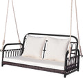 HAPPYGRILL Wicker Porch Swing, 2-Person Outdoor Patio Hanging Chair with Cushions, Metal Frame, Hanging Swing Bench with Ropes for Garden Backyard, 880 LBS Weight Capacity