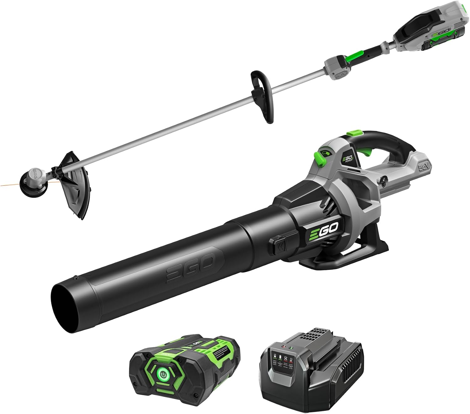 EGO POWER+ Combo, Cordless Trimmer and Blower, 15' Trimmer for Weeds and Grass with Rapid Reload and Cordless Electric 530 CFM Blower, Includes 56V 2.5Ah Battery and Charger - ST1502LB