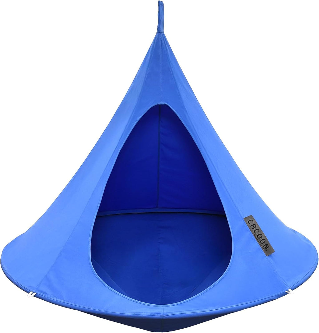 Single Cacoon Hanging Chair – Cozy Indoor/Outdoor Hammock with Polyester Canvas, 440 lb Capacity, Includes 18ft Rope & Carabiner (Sky Blue)