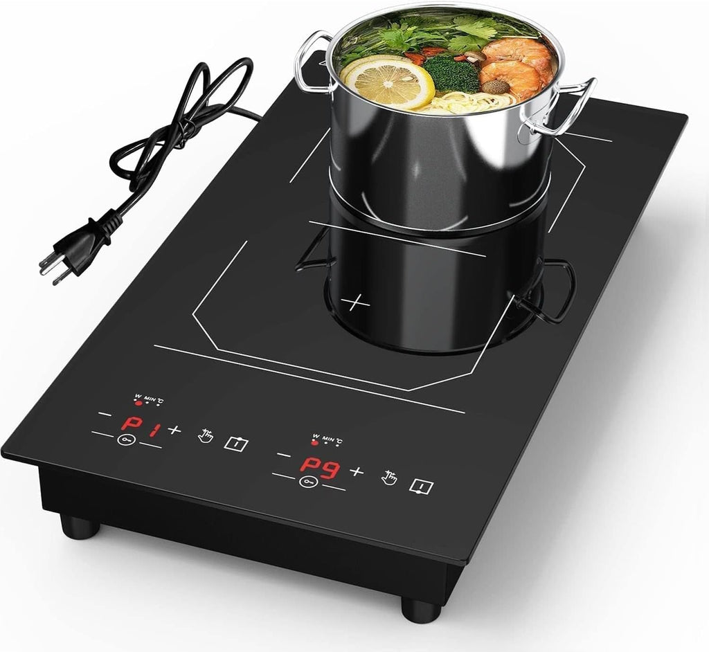 ANHANE 2 Burner Induction Cooktop, 12 Inch Portable Electric Stove Top 110V Built-in - 2300W Double Cooktop with 9 Temp Settings & Timer, Perfect for RV, Dorm, Camping & Small Kitchens