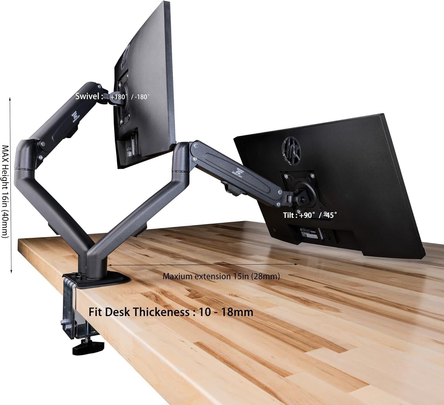 acer 27' FHD IPS Monitor w/ 4ms Response Time, Anti Glare, VESA Mount (100mm), HDMI, VGA & Black Color 2 Pack with Dockztorm Hub & ErgoFlexy Dual Monitor Mount
