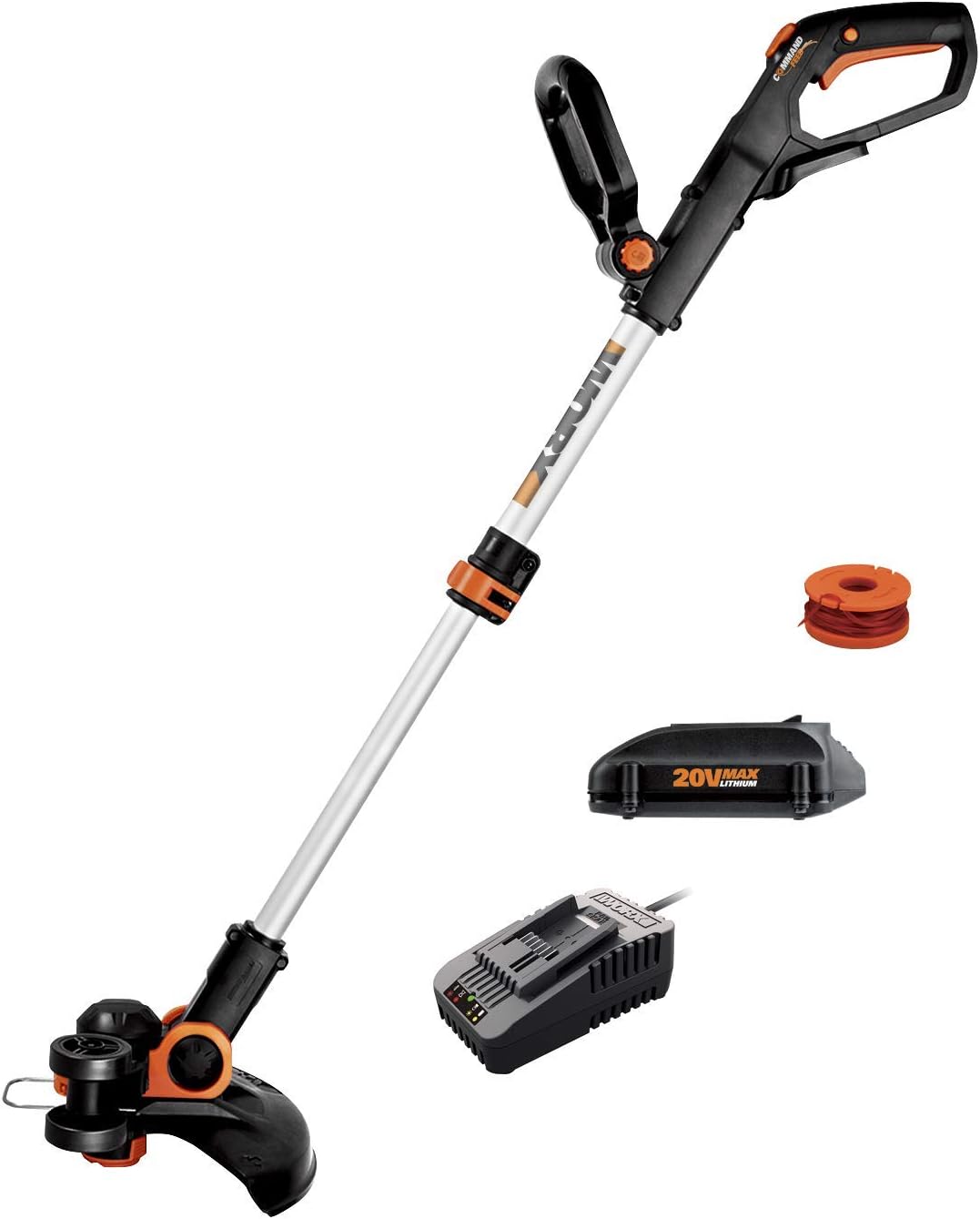 Worx Cordless String Trimmer & Lawn Edger, 12'' Electric Weed Wacker with Command Feed, 20V Weed Eater with 5.5 LBS, Battery & Charger Included, WG163.8