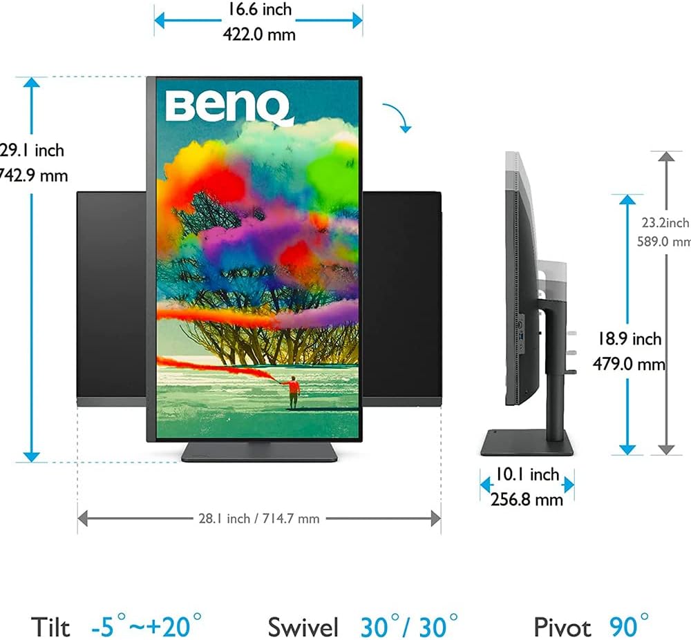 BenQ PD3205U Mac-Ready Monitor 32' 4K UHD 99% Rec.709 & sRGB, IPS, DeltaE ≤3, ICC Sync, Calibration Report, AQCOLOR, Uniformity HotKey Puck Ergonomic DisplayPort, USB-C (90W), USB Hub
