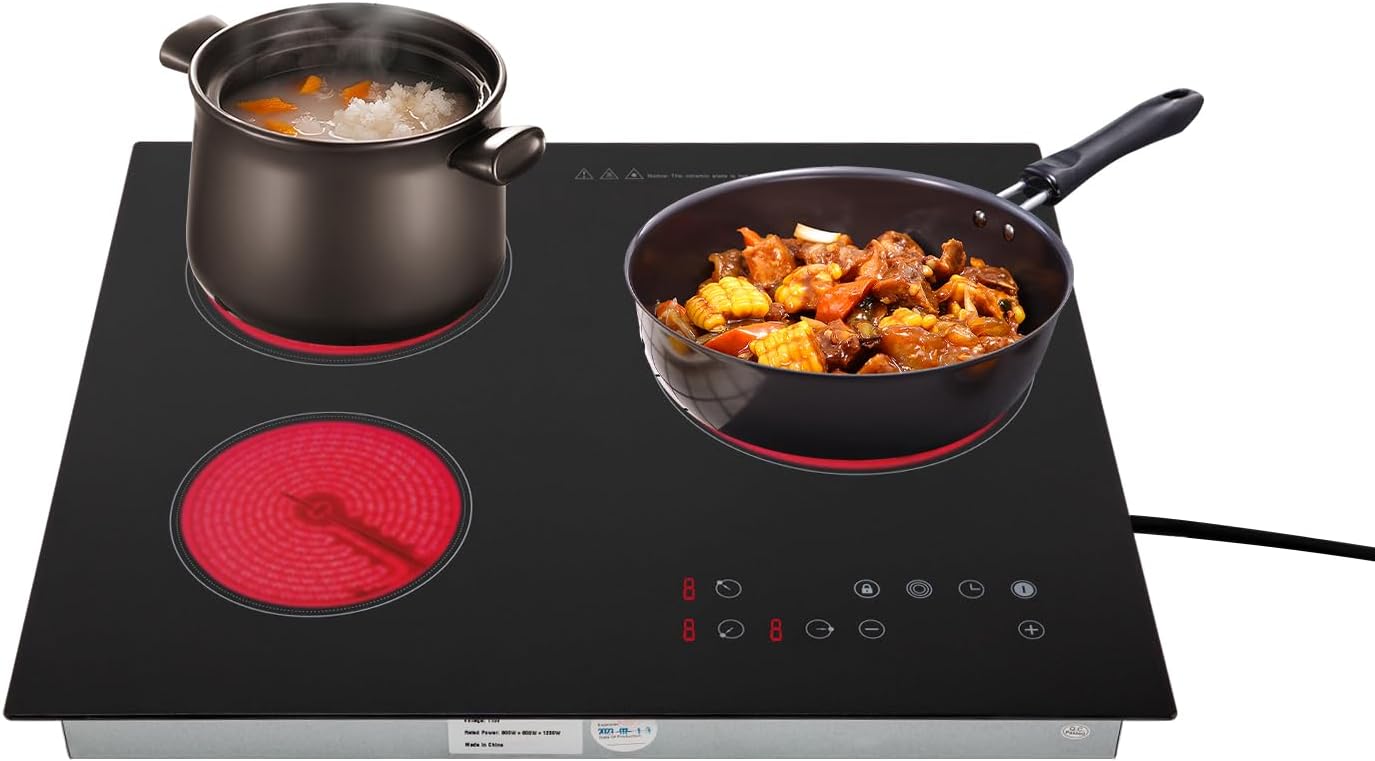 Electric Ceramic Cooktop with Touch Control, 3 Burners Electric Stove with Timer, Child Safety Lock, 2600W 110V 9 Heating Levels Countertop Electric Cooktop, 23.23×20.47in