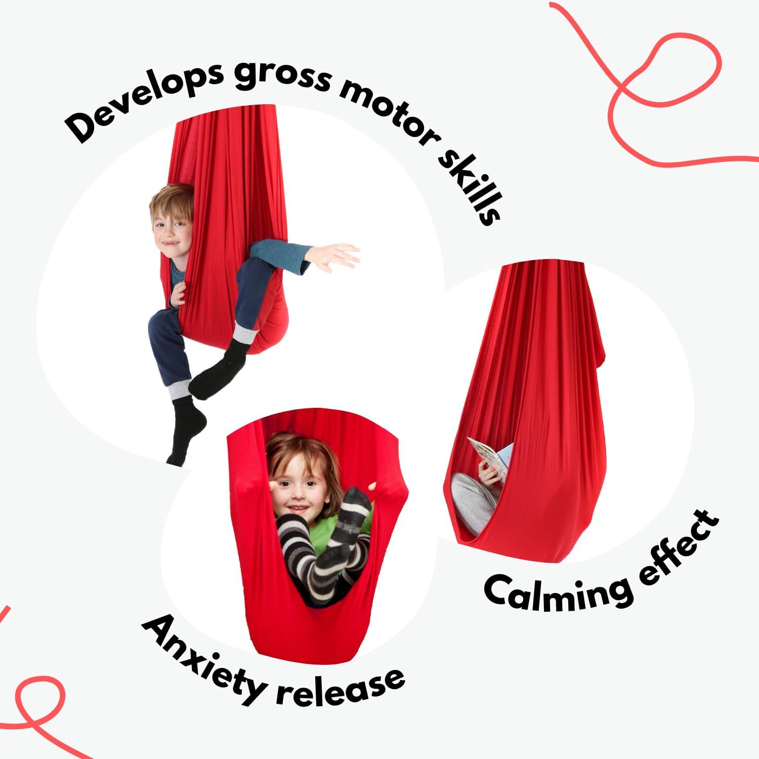 DreamGYM Doorway Sensory Swing - Supports 220lbs, Steel Bar Secured by Brackets - 95% Cotton Compression Swing for Self-Regulation (Red)