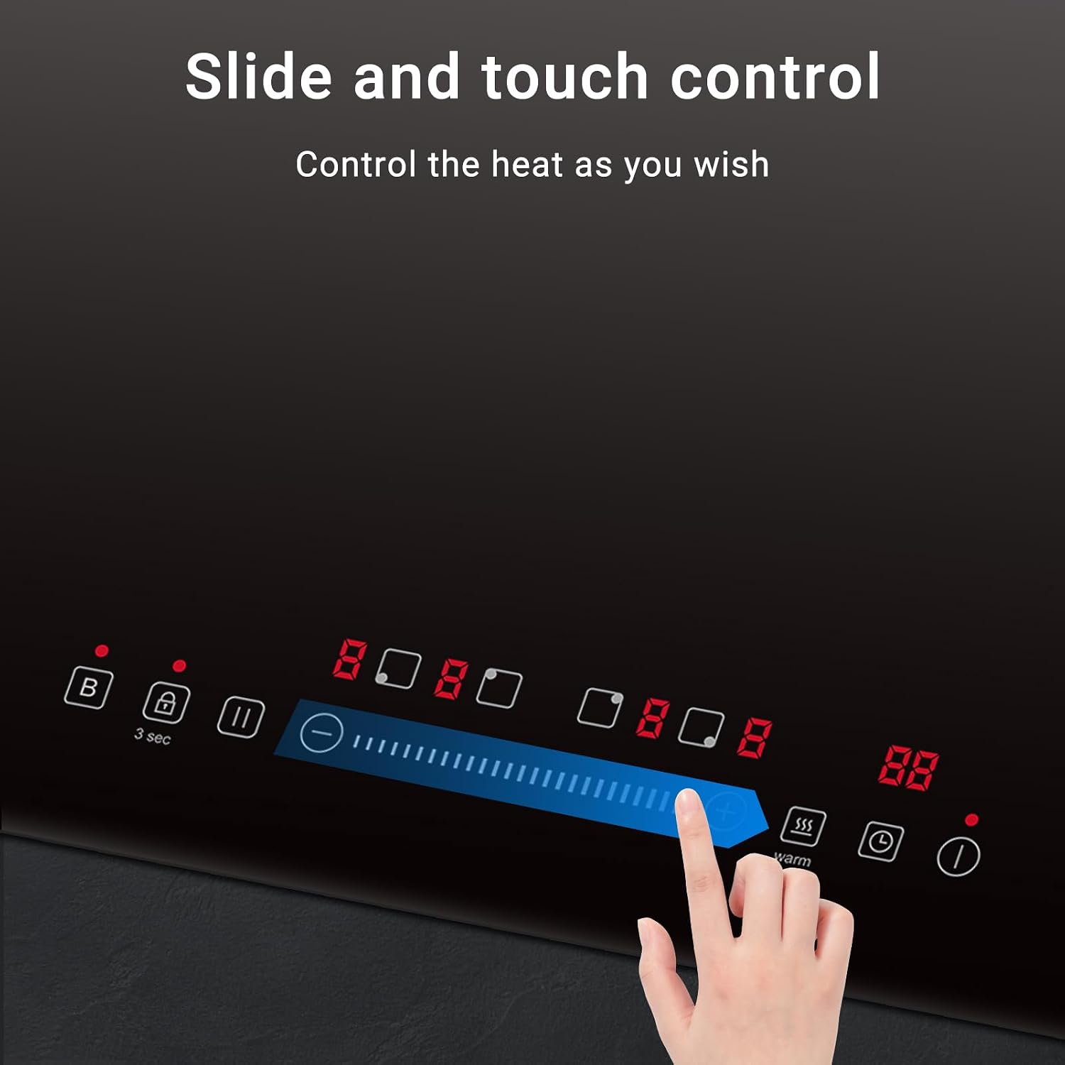 AMZCHEF Electric Cooktop 30 Inch with 4 BOOST Burners Bulid-in Induction Cooktop, 220V-240V/7200W 9 Levels Stove Control by Slide Touch, Child Safety Lock, Pause,Timer and Overheat Protection, No plug