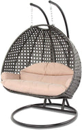 Luxury Comfort 2 Person Outdoor, Patio, Hanging Wicker Swing Chair (X Large, Charcoal Wicker w/Latte Cushion)
