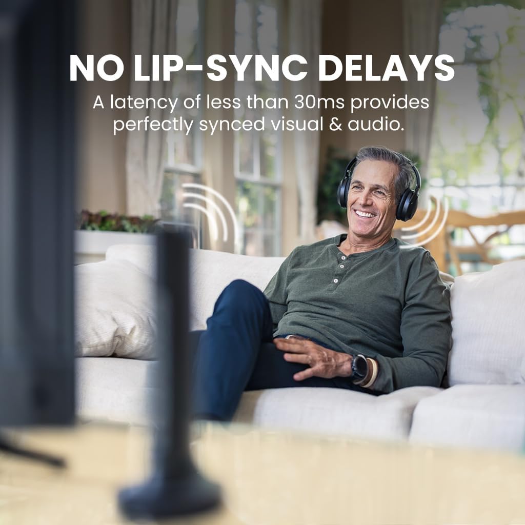 Avantree Opera Plus – Wireless Headphones for TV Watching, Clear Dialogue & Volume Boost for Seniors, Optical Soundbar Passthrough, Charging Transmitter Base