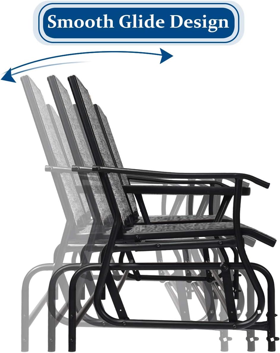 Giantex Patio Bench Glider Chair with Metal Frame, Center Tempered Glass Table, Outside Double Rocking Swing Loveseat for Porch, Garden, Poolside, Balcony, Lawn Rocker Outdoor Glider Bench(Gray)