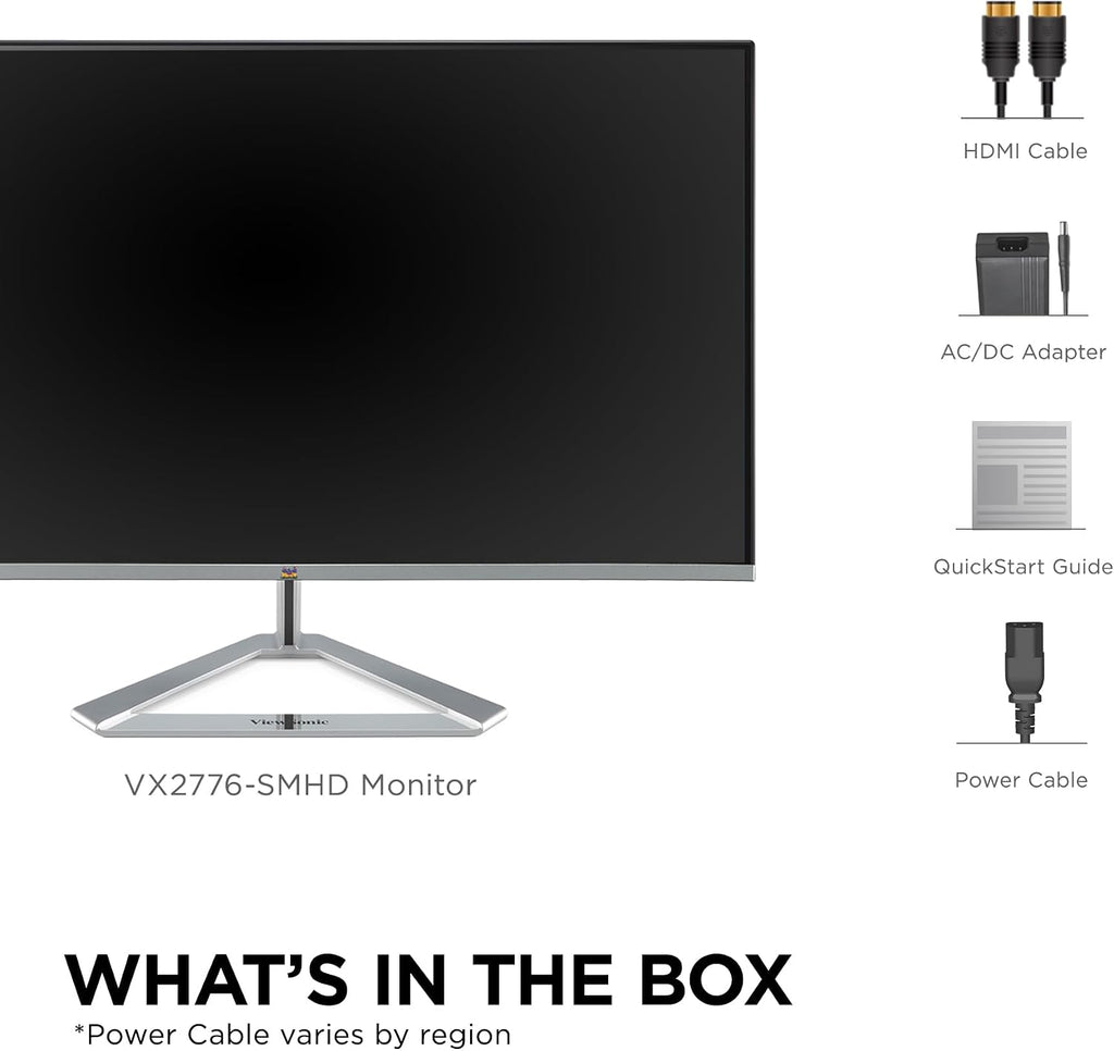 ViewSonic VX2776-SMHD 27 Inch 1080p Monitor, IPS Display with FreeSync and Eye Care Technology for Home and Office Entertainment, Ultra-Thin Bezels, DisplayPort, HDMI, and VGA Inputs