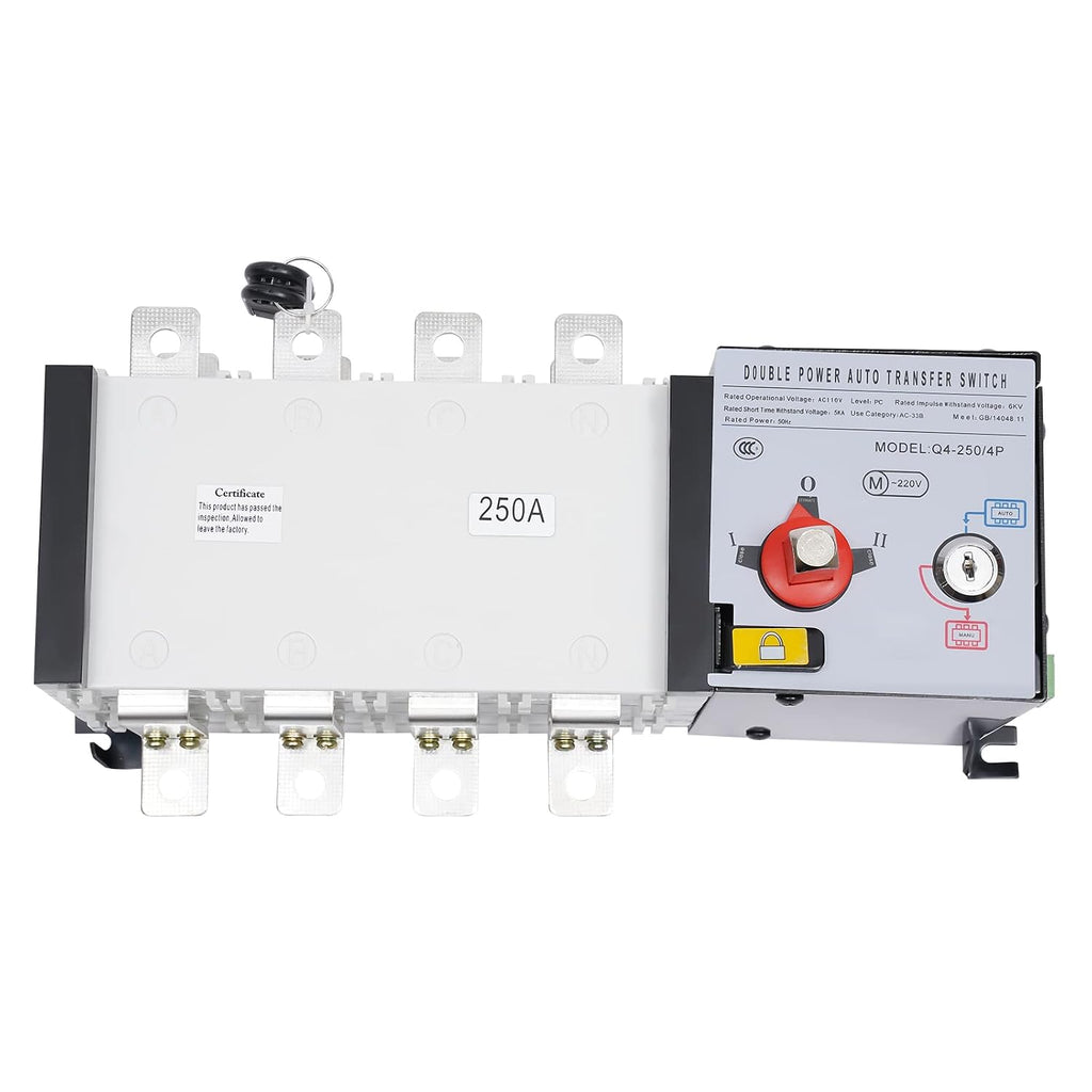 Industrial Dual Automatic Transfer Switch 250A 4 Poles 110V Grid to AC Generator, Power Automatic Generator Transfer Switch Dual Power Generator Changeover Switch