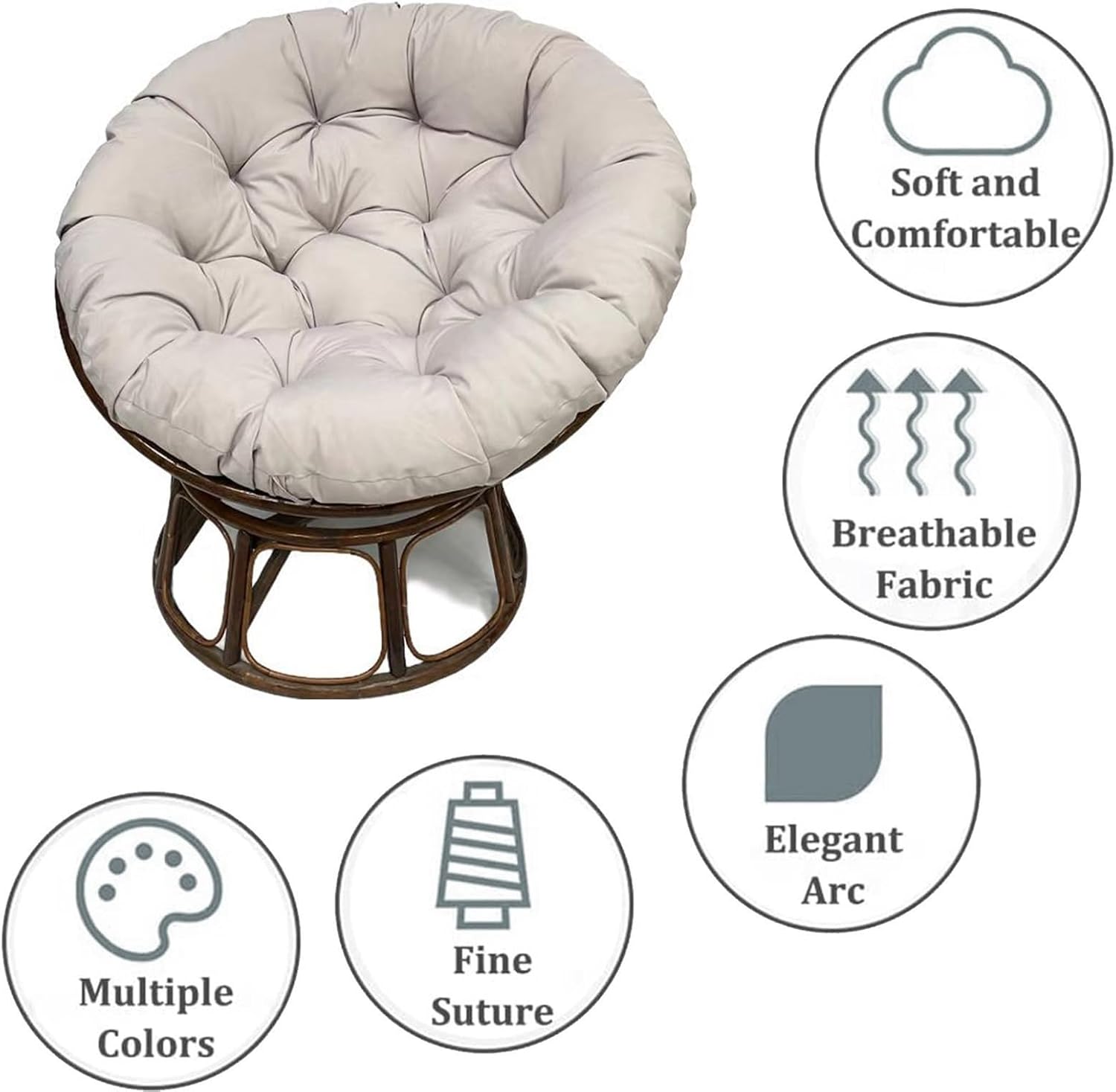 Papasan Polyester Cushion, Waterproof, Round Moon Chair Cushion, Tufted Thick Saucer Chair Cushion for Living Room Hanging Egg Chair(Wine red,59 * 43 in)