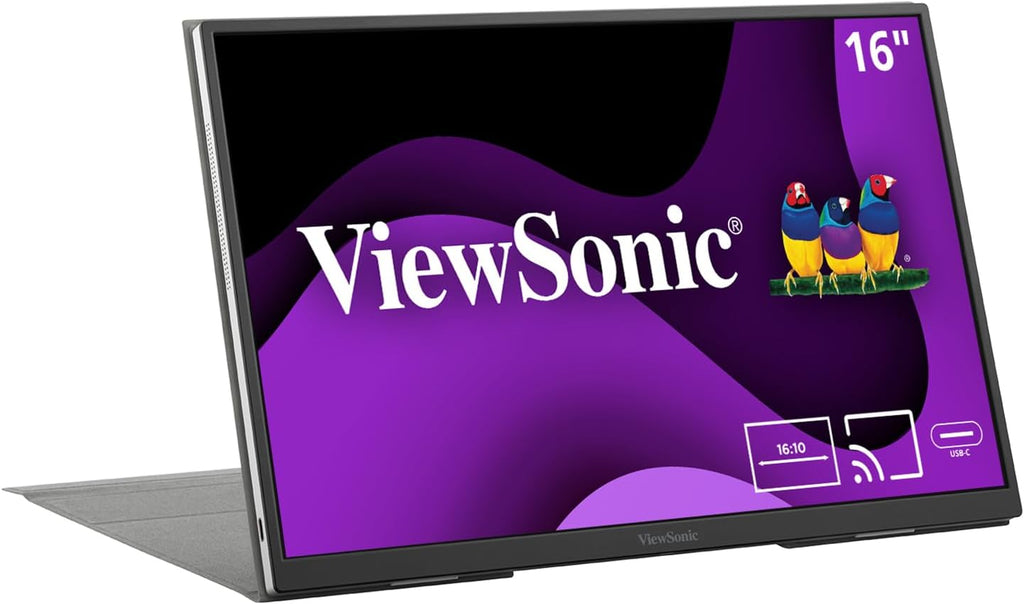 ViewSonic VG1656N 16 Inch 1200p Wireless Portable Monitor, IPS for Improved Workflows and Second Screen Productivity, Built-in Stand and Battery, 60W USB-C, and WiFi Dongle Inputs